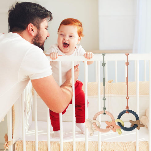 Silicone Teething Ring Toy, Baby Teether with Rattles, BPA Free Sensory Chew Toys for Babies 3-12 Months