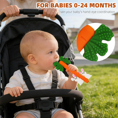 Store 0-6 0-12 0-36 Fu Easter Bunny Carrot Hollow Teether Tube Chew Straw Sensory Toy for Infant Toddlers Silicone