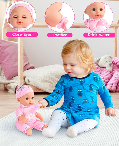 Playset 12-inch 1-6, 12" GAGAKU Baby Doll Stroller with Doll & Accessories, Foldable Lightweight Toy Stroller