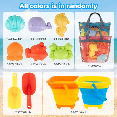 Wowlyntoy 2 2 Set Summer 3-10 Beach Sand Toys for Kids with Collapsible Beach Sand Buckets, Big Size Sand Molds, Mesh