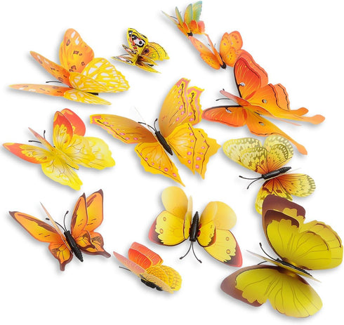Mixed 12PCS 3D Pink Butterfly Wall Stickers Decor Art Decorations (Yellow)
