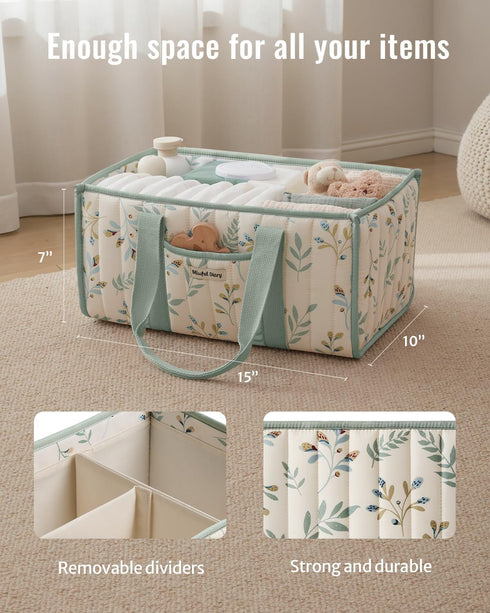 Blissful Diary Leaf Diaper Caddy Organizer, Stylish Nursery Storage Basket, Gift for Baby Shower, Newborn Essentials