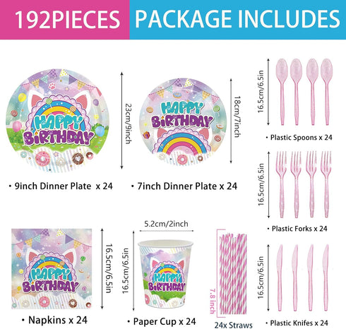 192pcs Set 24 Dollhouse Birthday Party Decorations Plates Napkins Dollhouse Party Supplies Disposable Paper Cups Straws