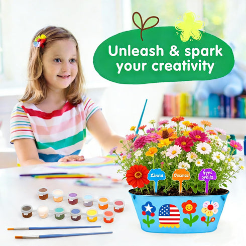 IELEK 4 5 6 7 8 9 10 11 12 Paint & Plant Kids Gardening Kit Arts and Crafts Toys - Toddler Gardening Kits Birthday