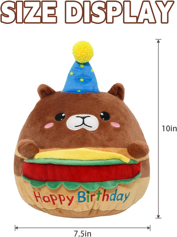 CAIYUEGG Hamburger Capybara Plush Stuffed Animal Capybara Plush Wear Birthday Hat Kawaii Stuffed Toys Soft Home Plushie