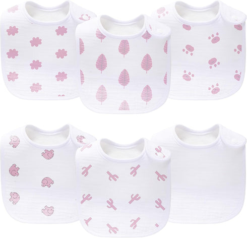 lazyrhino Baby 6-Pack Unisex Muslin Bibs, Absorbent, Soft, and Cute for Baby Boys