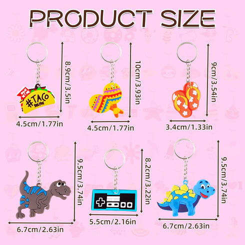 70Pcs Video Game Party Favors Video Game Keychains for Kids Birthday School Party Dinosaur Donut Marine Animal Mermaid Rainbow Bulk Keychains for Birthday Party Supplies