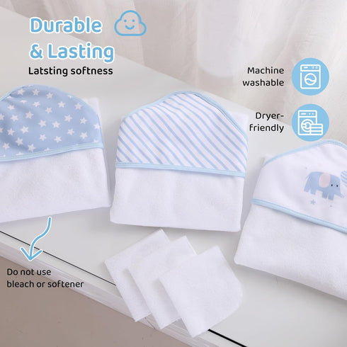 3 3 Mooreeke Baby Towel with Hood for Boys Blue Elephant Bath Towel for Babies Ultra Soft Absorbent PCS Baby Towels