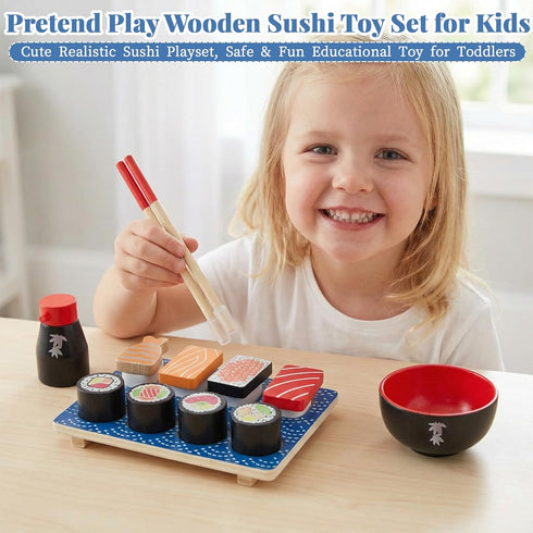 Set, 3+, Sushi Slicing Play Food Wooden Pretend Play Kitchen Toys for Kids Sushi Food Play Learning Toy for Girls Boys