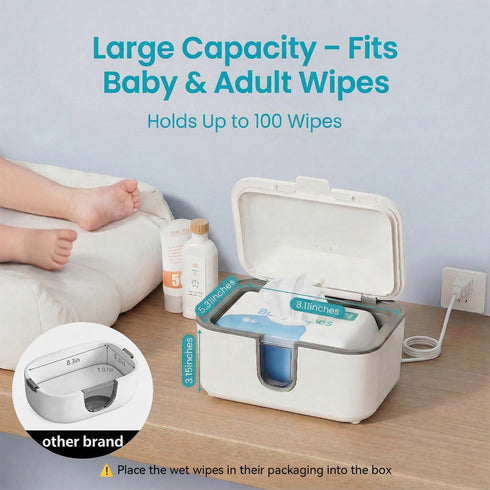 Wipe Warmer for Adult Size Wipes, Baby Wipes Warmer, Large Capacity Wet Wipes Dispenser with UV Sanitizer, Adjustable