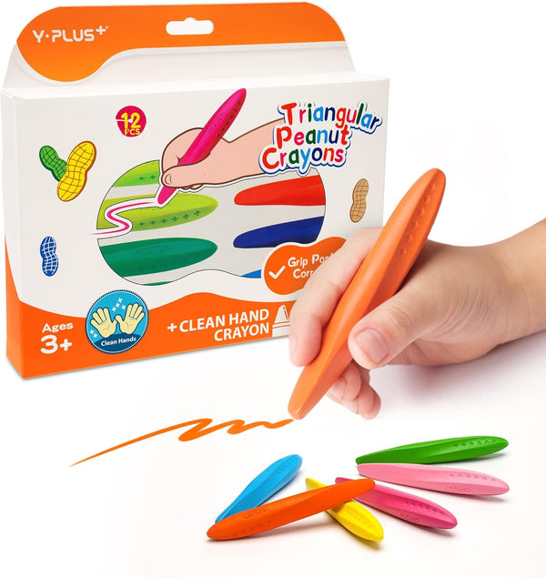 YPLUS Triangle Crayons for Kids - Washable Toddlers Crayons 12 Colors, Non