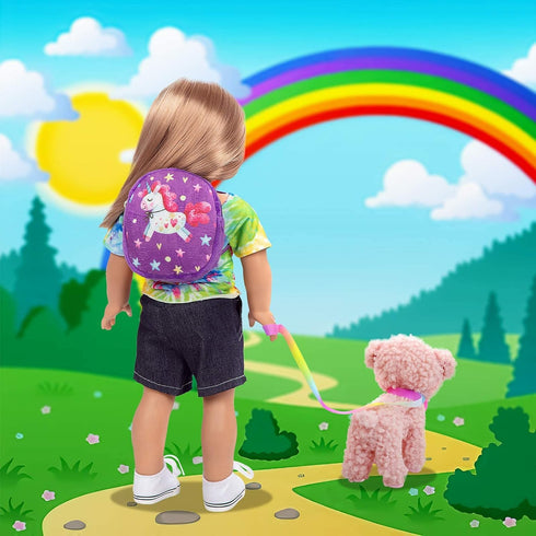Ecore Fun 5 Items 18 Inch Dolls Bag Set with Accessories, Doll Clothes, Shoes, Sunglasses, Backpack and Toy Dog