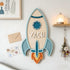 Personalized Rocket Name Sign for Kids Room, Custom Wooden Space Wall Decor with Name, Nursery Wall Art for Boys