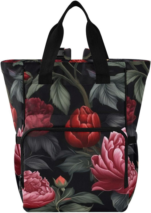 SPRIPORT Red Peonies Butterflies Diaper Bag Backpack for Baby Boys Girls Multifunction Travel
