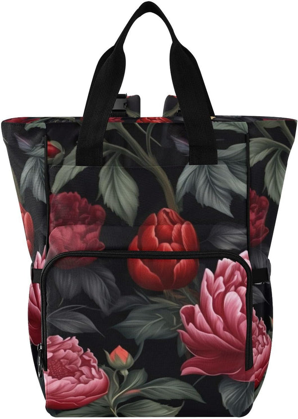SPRIPORT Red Peonies Butterflies Diaper Bag Backpack for Baby Boys Girls Multifunction Travel
