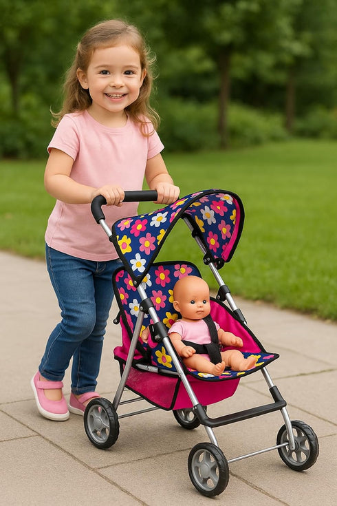 Set fash n kolor Twin Baby Doll Stroller - Pretend Play Baby Stroller for Dolls - Toy Stroller with Storage Basket