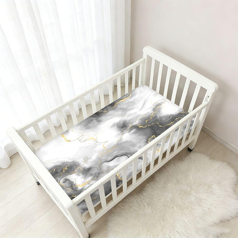 Bseiialft 52 28 White Black Marble Art Crib Sheets for Boys Girls Soft and Breathable Cotton Baby Sheets for Standard