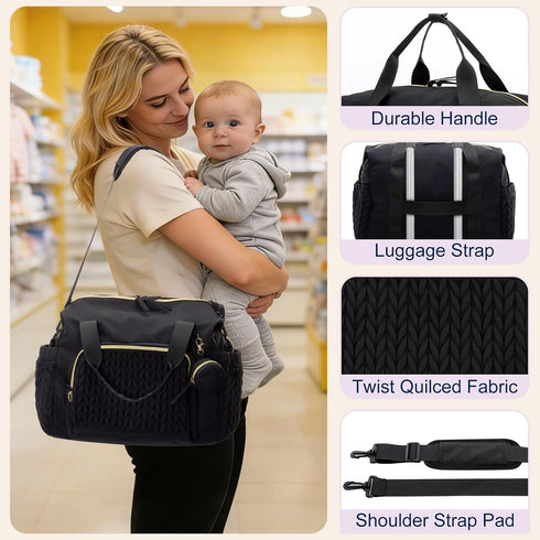 Duryarhall Diaper Bag Tote, Large Capacity Baby Diaper bags with Changing Pad, Travel Baby Diaper Bag with Pacifier