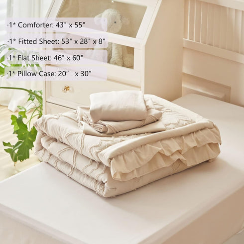 AIKASY Set 4 Set, Toddler Bedding Pieces Super Soft Comforter Shabby Boho Bohemian Design for Boys and GirlsRuffle