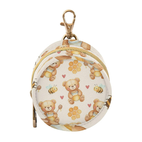 PYBUG Honey Bear Round Pacifier Storage Case, Polyester & TPU Lined with Hook
