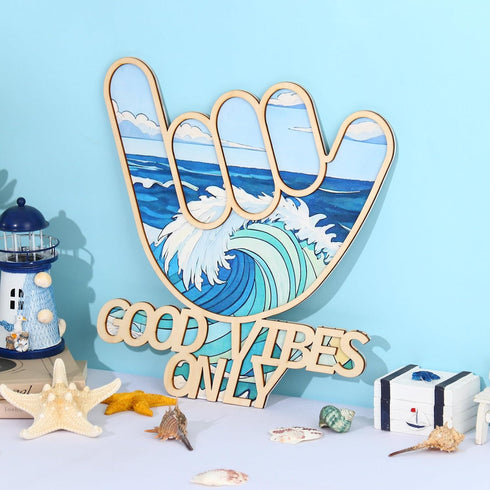 Bnesi Wooden Hawaiian Decor Surfer Hand Sign Surfer Decor Cool Surf Board Wall Decor Beach Room Decor for Nursery Room