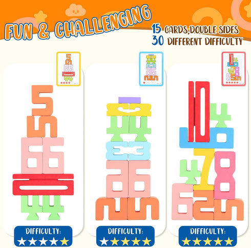 Niyopdg 20Pcs Blocks,1-10 Block,Counting 10 3+ Wooden Number Building Montessori Number Digital Number Blocks Toys