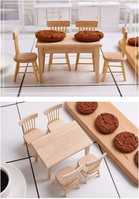 Z MAYABBO Wooden Dollhouse Furniture of Table & Chair, Miniature Dollhouse Accessories of Dining Room - 1/12 Scale