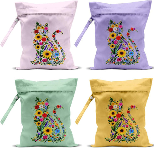 VBCVBGFH 4 Pack Cute Wet Bag Waterproof Washable Reusable Wet Dry Bag for
