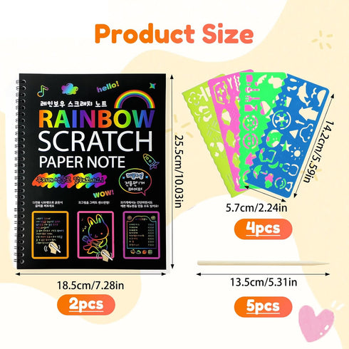 Eommmgl 4-12 Kids2 Pack Scratch Art Paper for Rainbow Notebooks Best Arts and Crafts Gift for Stocking