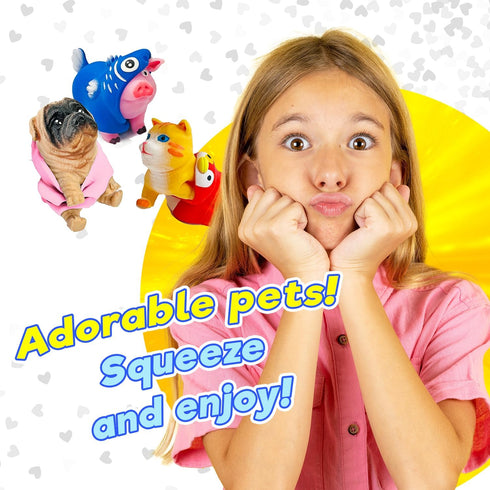 JA-RU Dress-Up Pets with Animal Costume Squishy Fidget Toys (1 Animal Pack), Stretchy Stress Relief Toys for Kids