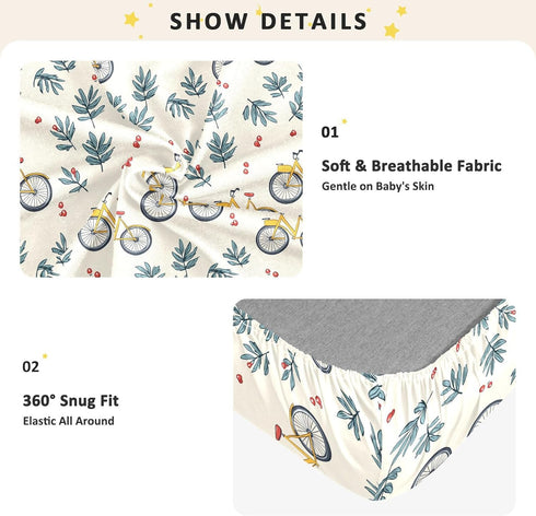 miaozhen Country 1 Pack 52x28 Cotton Baby Crib Sheets for Boys Girls Soft Breathable Bike Style Cartoon Style Boy Girl