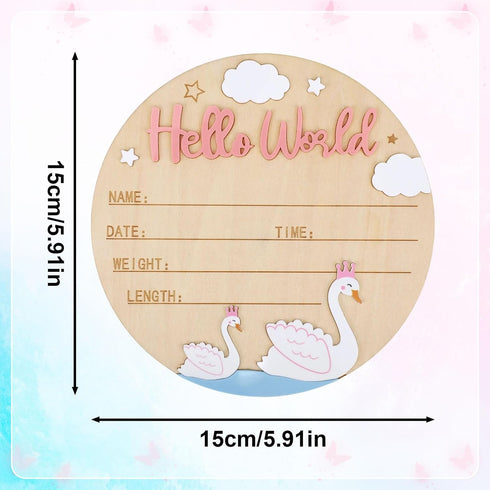 Lyreh 15cm/5.91in Birth Announcement Sign, Wooden Hello World Newborn Sign Welcome Baby Board Baby Name Plaque for Home