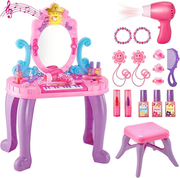 MOEAWS Vanity Makeup Table Toy for Kids, Toddler Girl Pretend Play Makeup Accessories-