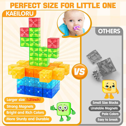 52pcs Magnetic Blocks - Translucent Magnetic Cubes, Building Blocks Magnet Toys for Kids, Montessori STEM Sensory Toys