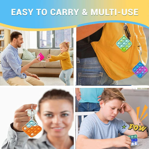 200 Pack Mini Pop Keychain Fidget Toys Square Sensory Stress Relief Toy Bulk for Kids & Adults | Party Favors, Goodie
