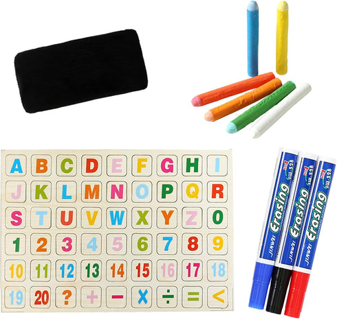 Easy Playhouse Wooden Table Top Easel for Children, Double Sided White Board and Chalk Board with Accessories