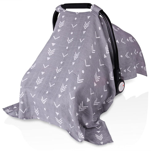 Metplus Muslin Baby Car Seat Canopy, Extra Wide Infant Cover, Lightweight Breathable Soft for Babies (Arrow)