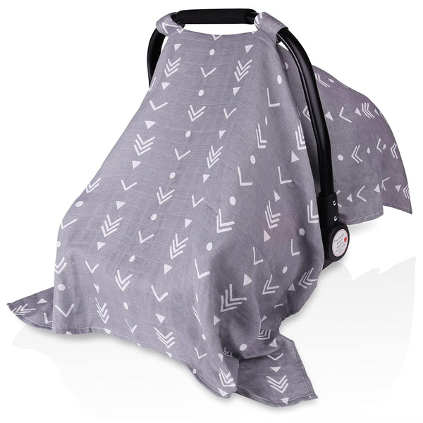 Metplus Muslin Baby Car Seat Canopy, Extra Wide Infant Cover, Lightweight Breathable Soft for Babies (Arrow)
