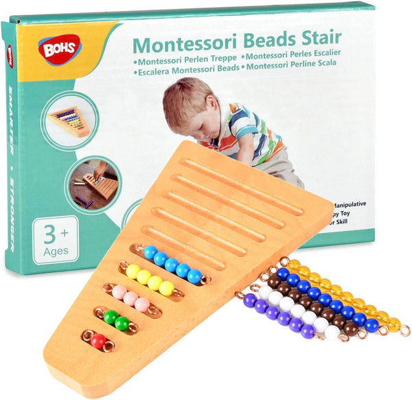 BOHS Montessori Bead Stair Set, 1-10 Counting with Sorting Tray, Compact Educational Toy for Preschool Learning
