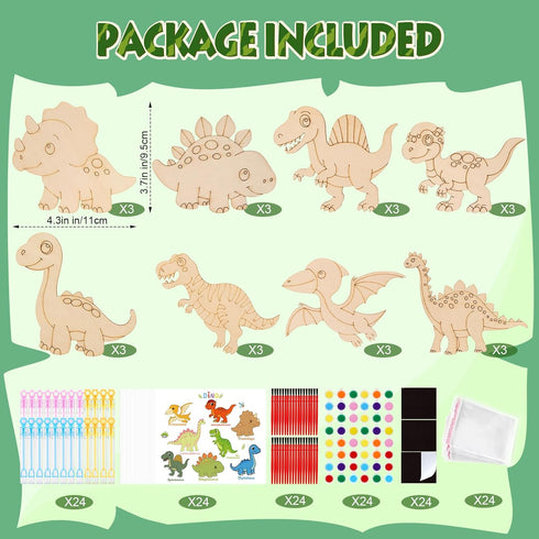 24 Pack 8 Bafeil Dinosaur Party Favors - Wooden Painting Crafts Kits with Bubble Wands, Birthday Goodie Bag Stuffers