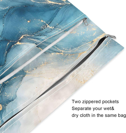 Haskirky 2 Watercolor Marble Blue Pcs Cloth Diaper Wet Dry Bags,Waterproof and Washable Bag for Travel Reusable Wet Bag