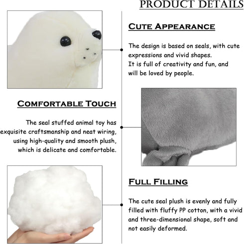 2PCS Cute Seal Plush Stuffed Animal Toy Pillow - Kawaii Doll Gifts for Kids
