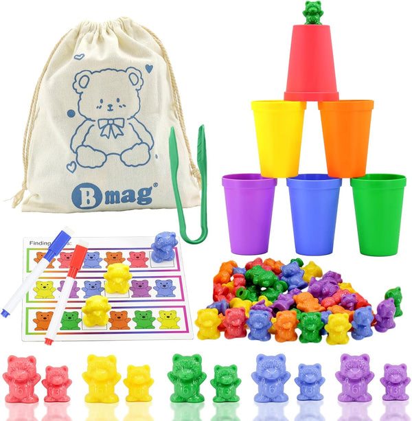 Bmag Counting Bears with Matching Sorting Cups - Preschool Math Learning Game for Kids Age 3-5