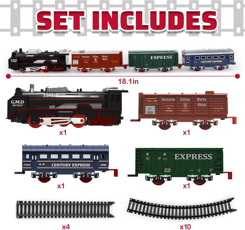 Set deAO Christmas Train Toys for Kids, Toy Train Track Locomotive Engine Battery Powered Railway Kits with Road Signs