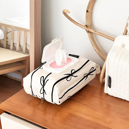 GadgetNova Reusable Bow Baby Wipes Dispenser - Portable Wet Tissue Storage Bag for Travel, Refillable Diaper Wipe