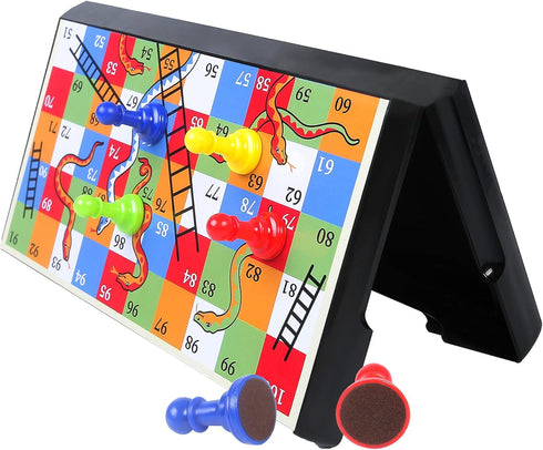 Set (9.75 Inches) KIDAMI Magnetic Snakes and Ladders Game with Storage Box, Folding Design and Light-Weight, Gift