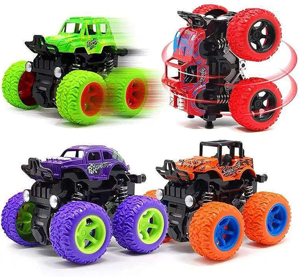 Monster Truck for Boys - 4 Pack Push and Go Friction Powered Car Toys, Inertia Pull Back Vehicle Set