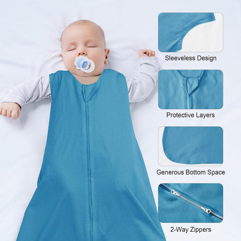 david's kids 3 Pack 100% Cotton Baby Sleep Sack, Soft Wearable Blankets with 2-Way Zipper for Infant Newborn Boys