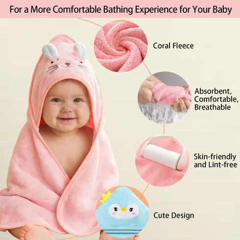 SERENIFIA Set, 32x32 Inch 4 Hooded Baby Towel Absorbent Bath Towels, PCS Soft Hooded Towels, Perfect for Newborns