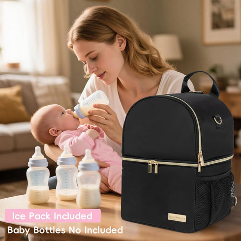 2 1 Backpack 2 Pack 6-9oz Breast Milk Cooler Travel Bag | Waterproof in Pump & Bottle Sections Insulated Baby Bottle